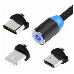 Кабель Магнитный USB-кабель для зарядки смартфона с 3-мя разъемами. Чёрный.