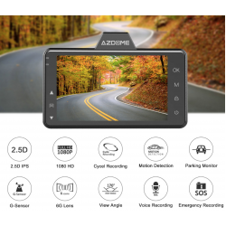 Видеорегистратор AZDOME M01, 3-дюймовый 2.5D экран 1080P HD, Автомобильный видеорегистратор с ночным видением, 24-дюймовый монитор для парковки, g-сенсор для Uber